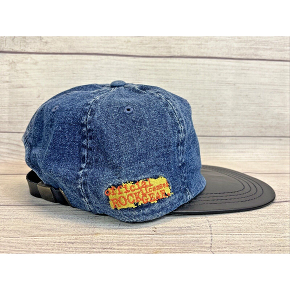 Vtg Imperial Headwear Official Rock Gear Denim & Leather Stitched Hat Strapback - Picture 2 of 10